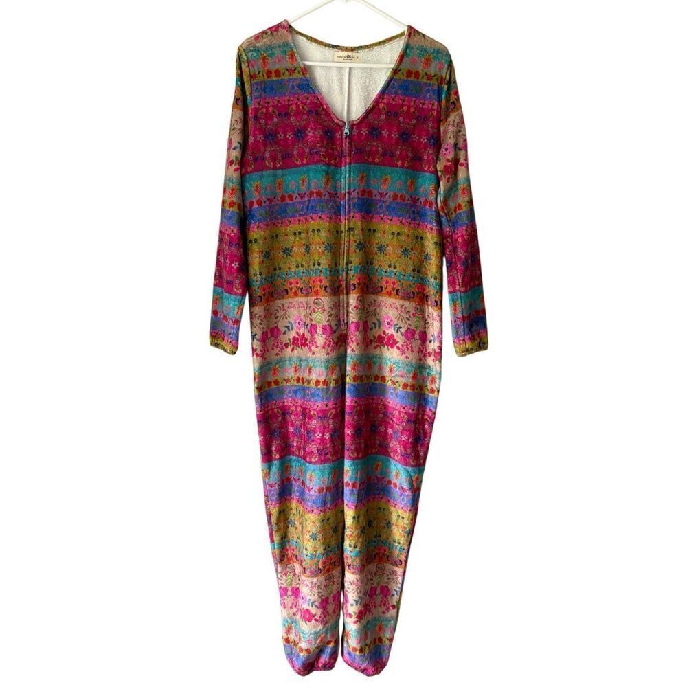 Natural‎ Life Pajama Jumpsuit Loungewear size M Fleece Multicolor Boho Lagenlook